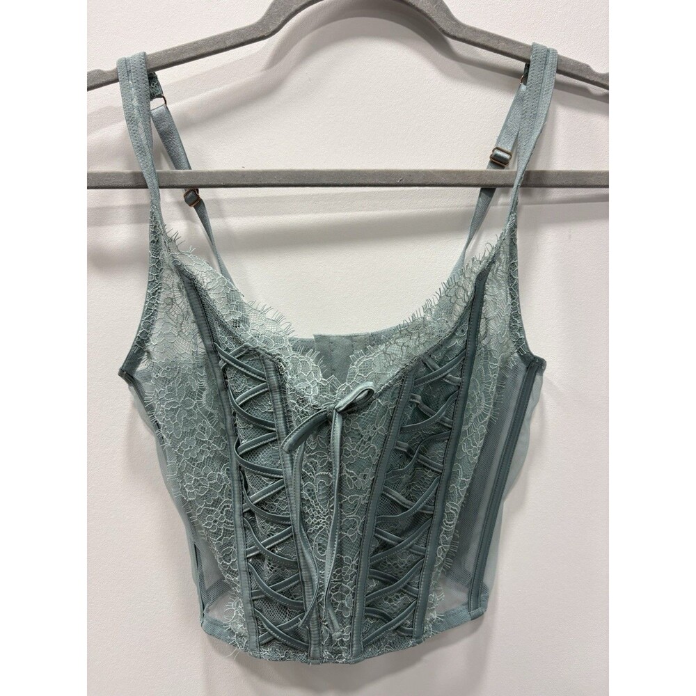 Victoria's Secret Dream Angels Unlined Lace Up Corset Top Sage Green Size Small?